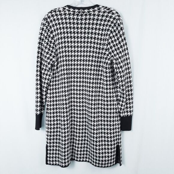 Chicos Houndstooth Cashmere Blend Long Cardigan Womens 1 Medium Black White - Picture 2 of 16